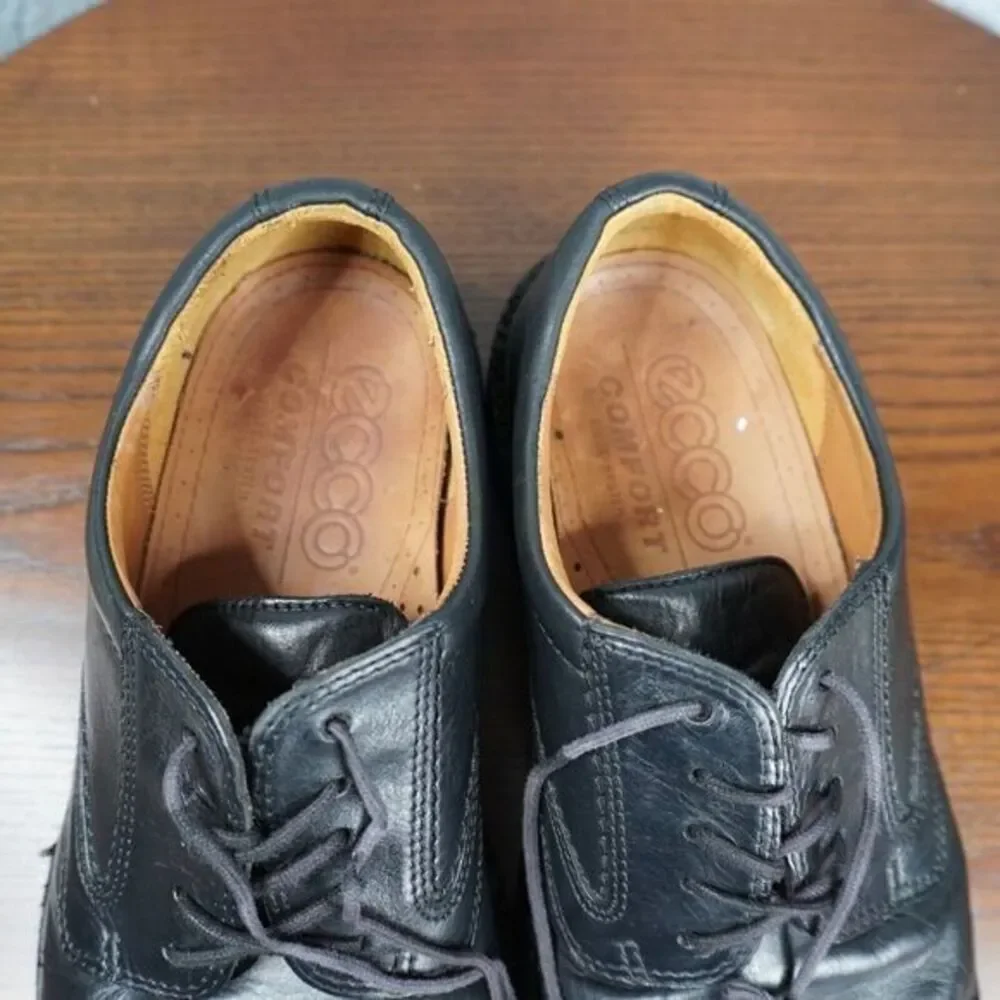 Ecco Shoes Mens Size 41 H / 7 - 7.5 Black Leather Comfort Lace Up Casual Oxford